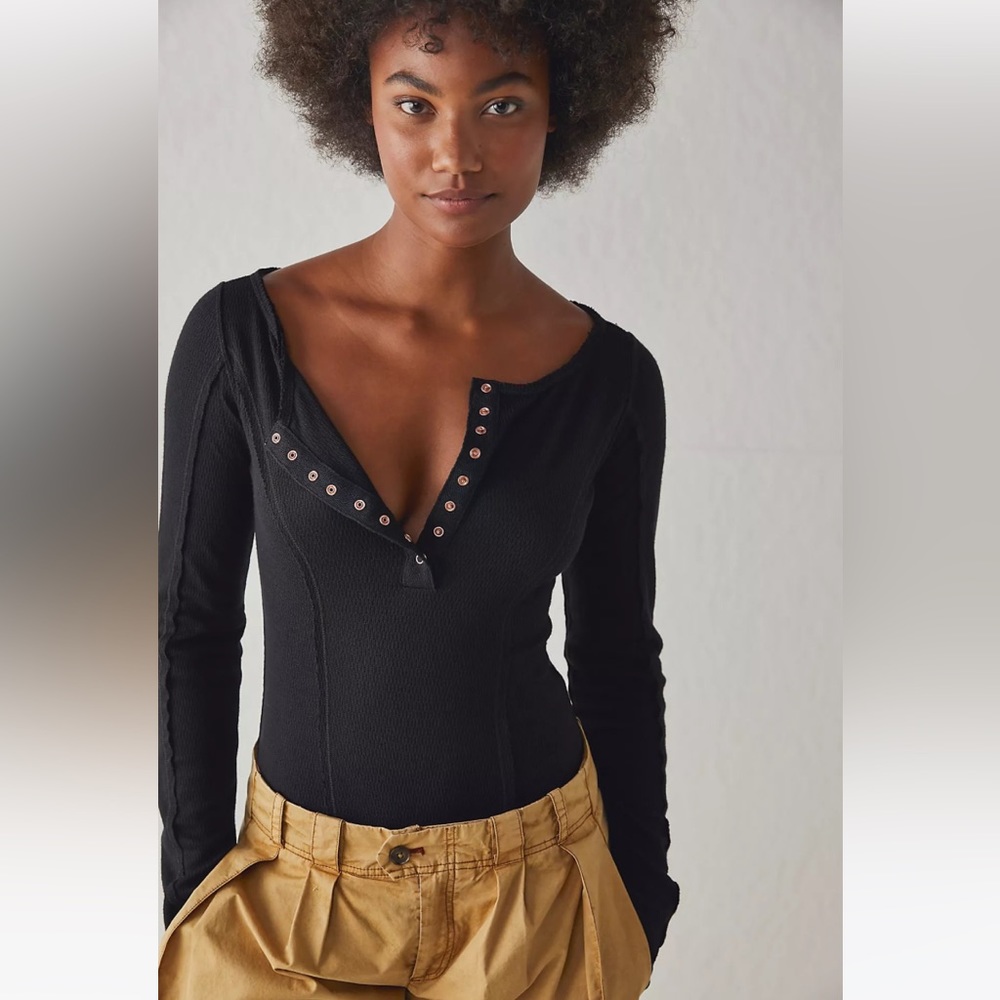 Free People Sloane Bodysuit Black XS Small Medium Large